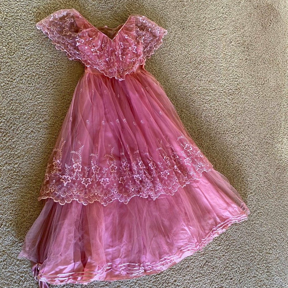 Vintage Ballroom Dress 80s Pink Lace